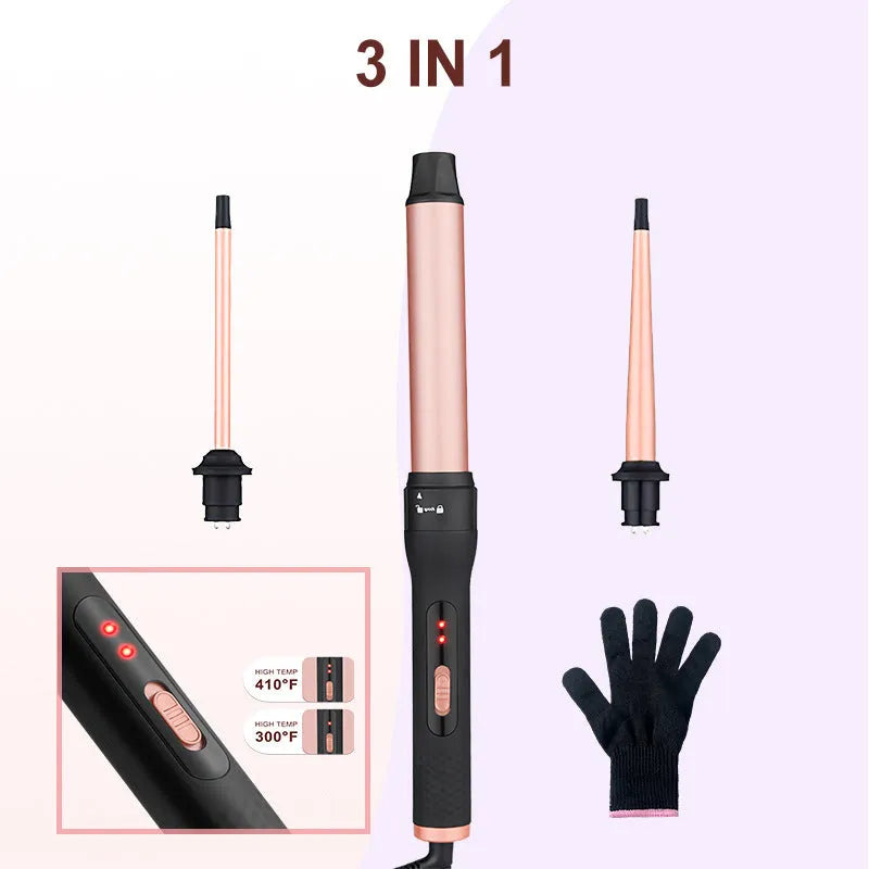 Three-tube water wave hair curler styling tool with wired power cord