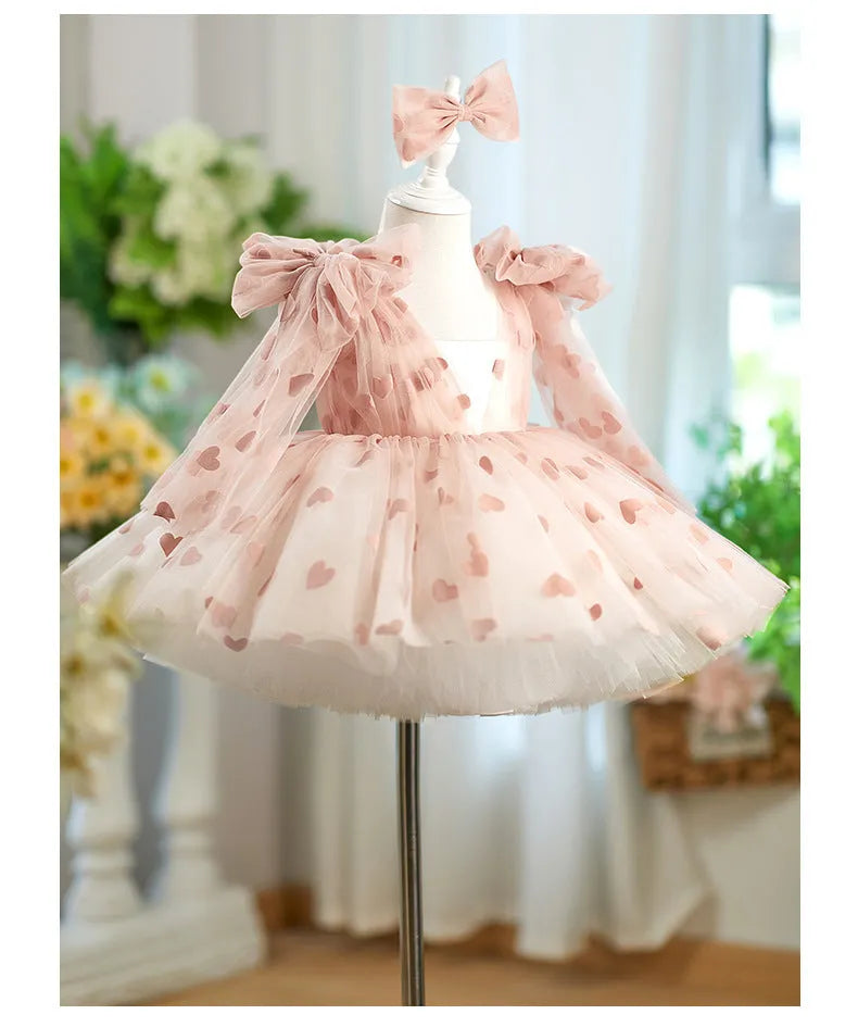 Girls purple tutu dress with bow and gauzy skirt, princess style, available in sizes 80cm to 160cm