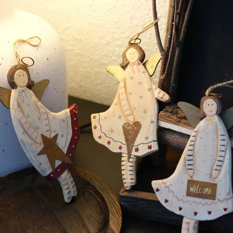 Hand-painted wooden door plate with carved pendant featuring love heart and letter designs in American country style