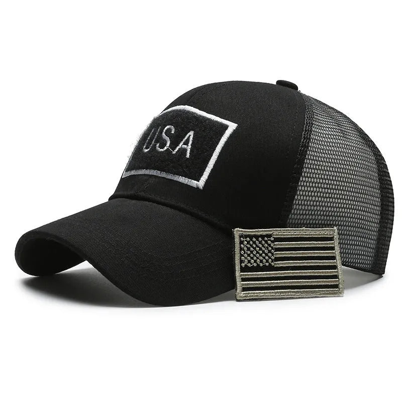 Tactical camouflage baseball cap with dome crown and adjustable Velcro closure