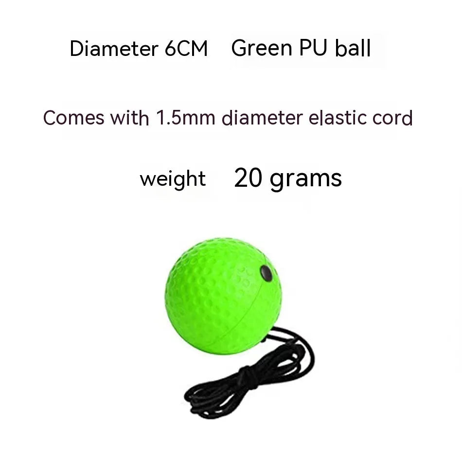 Head-mounted boxing reaction training ball set with adjustable headbands and multiple coloured balls on a white background.