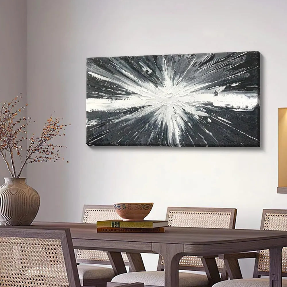 Modern abstract black and white handmade oil painting on canvas for living room decoration