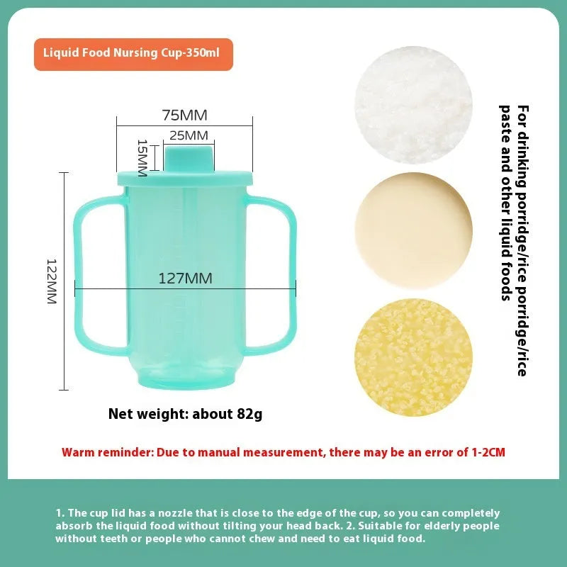 Bedside drinking cup with oblique anti-choke spout and handle for elderly and pregnant women