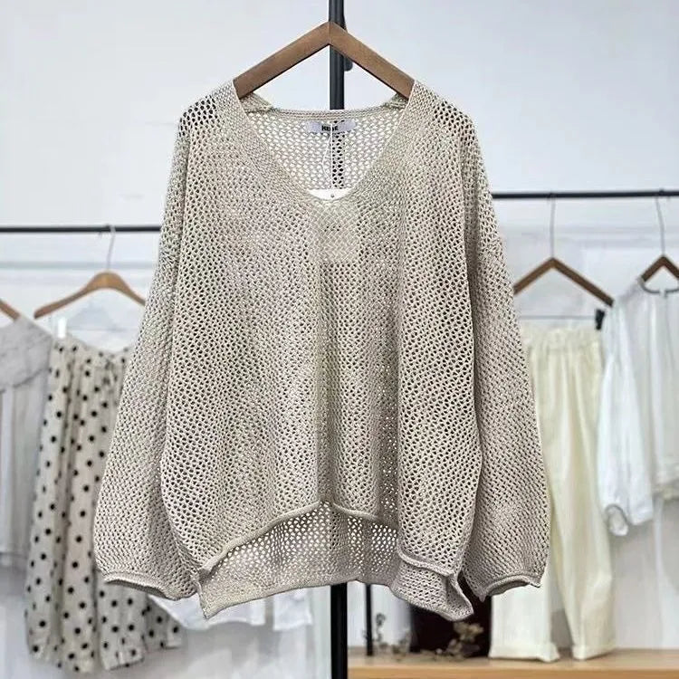 Loose mesh top with 3/4 princess sleeves in green, purple, brown or apricot white