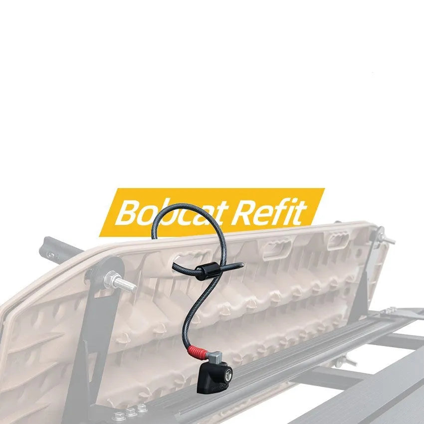 Plastic-sheathed steel cable lock for securing equipment on a vehicle roof platform.