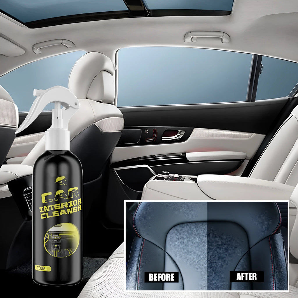 120ml bottle of car interior cleaner for leather and plastic dashboard maintenance