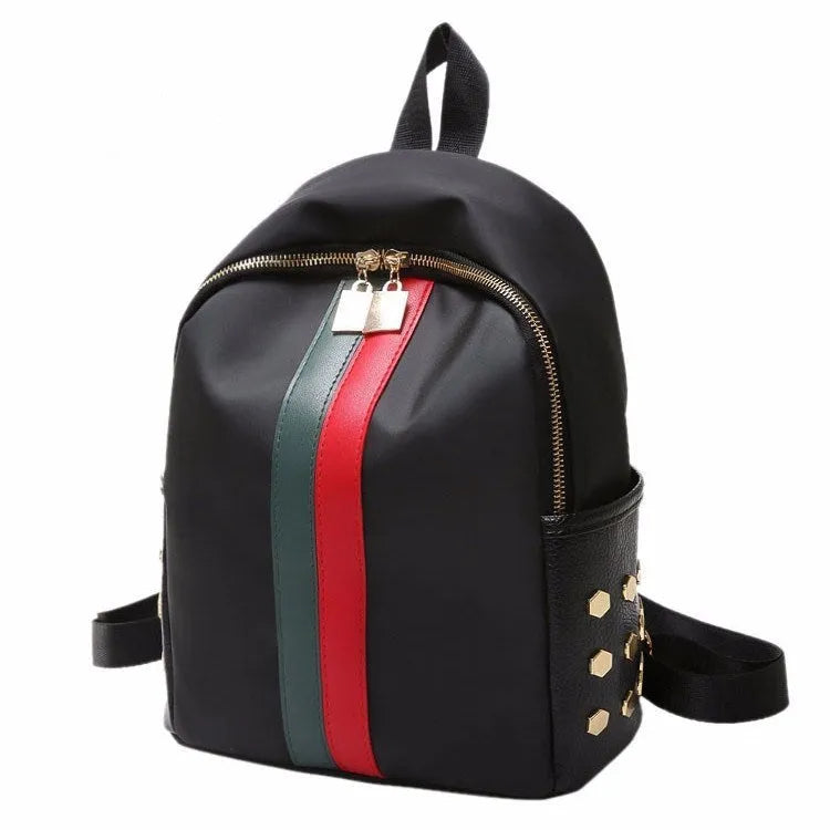 Fashion Korean style PU leather backpack with red and green stripes and sewing thread detail