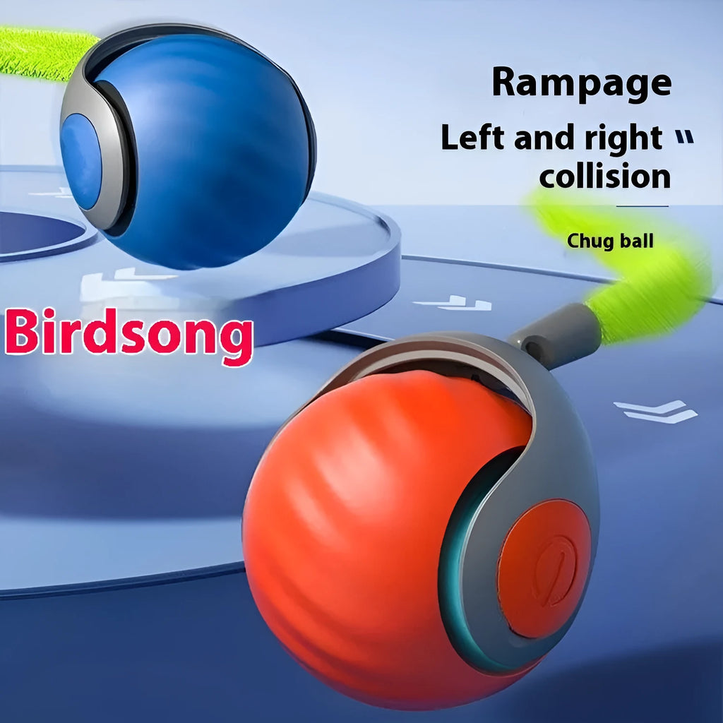 ABS pet toy ball in sky blue, green, orange, red, or grey with tetherball, plush, sudden ball, or bird sound style options