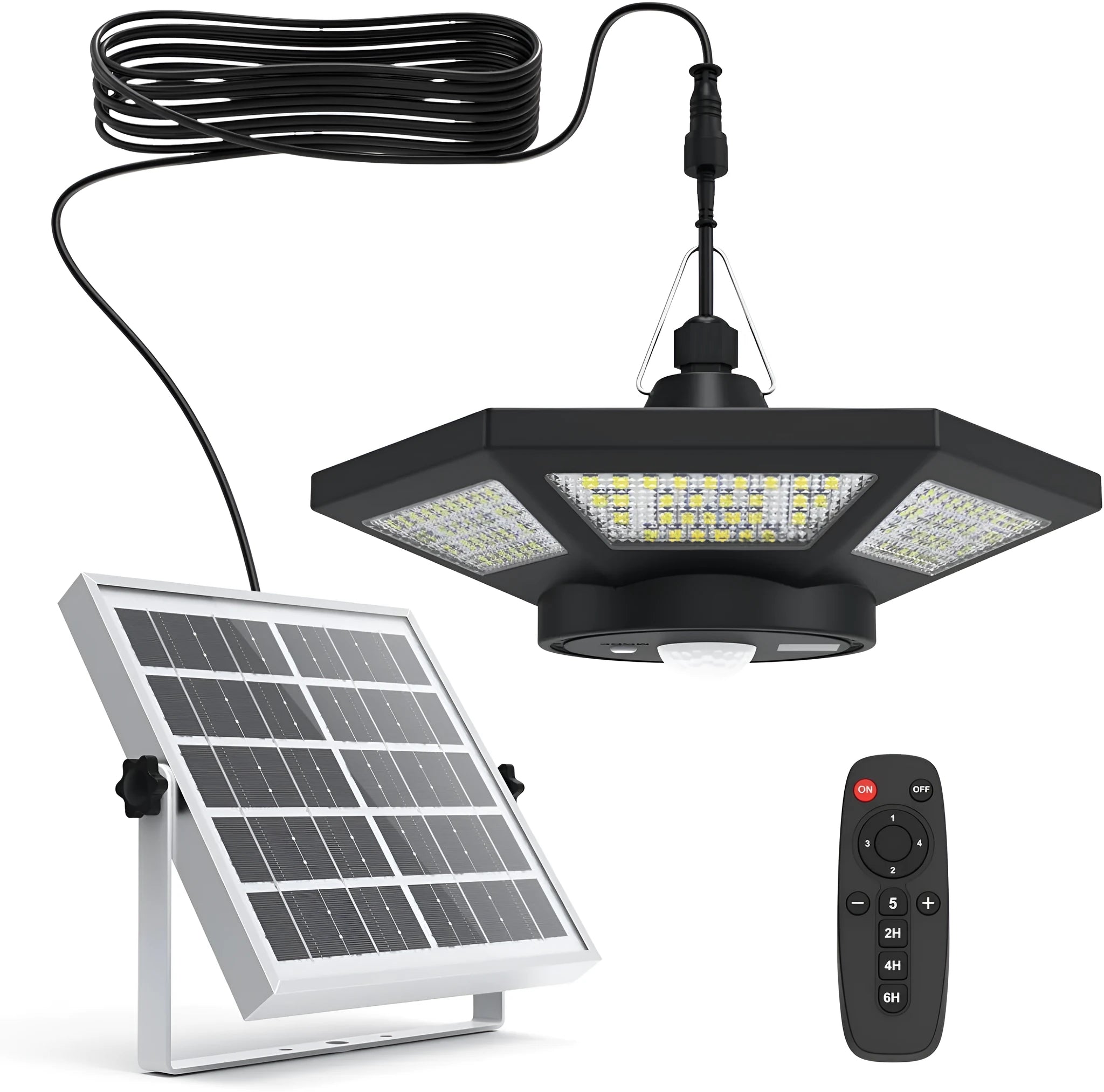 Solar garage light 4-leaf 6-side 7W with remote control, 18x11x3cm religious totem style
