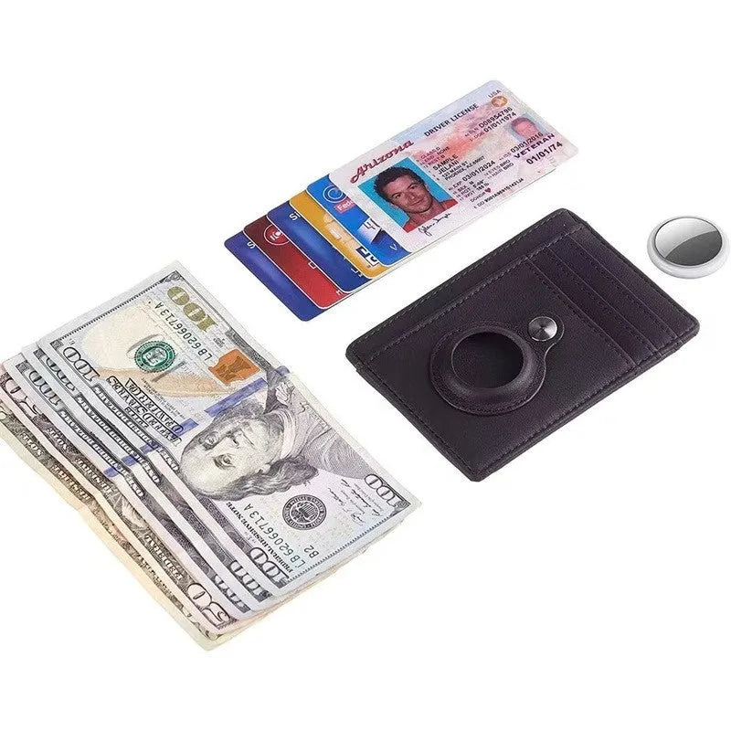 Ultra-thin RFID card holder wallet in black PU leather with multiple card slots