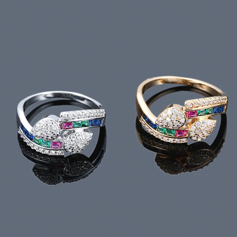 Women's gold-plated copper ring with colourful zircon inlay geometric shape white colour size no 7
