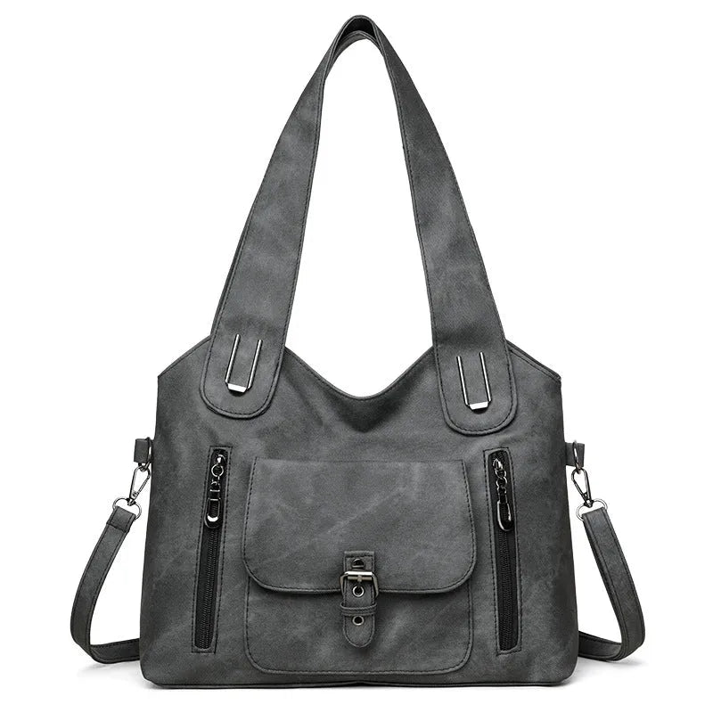 Large capacity PU crossbody bag with horizontal square shape, flap pocket and single strap in light gray