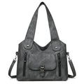 Large capacity PU crossbody bag with horizontal square shape, flap pocket and single strap in light gray