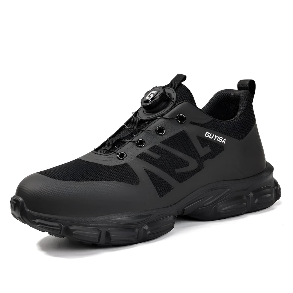 Lightweight flyknit safety shoes with steel toe cap and Kevlar midsole protection in colour LB3117BK.