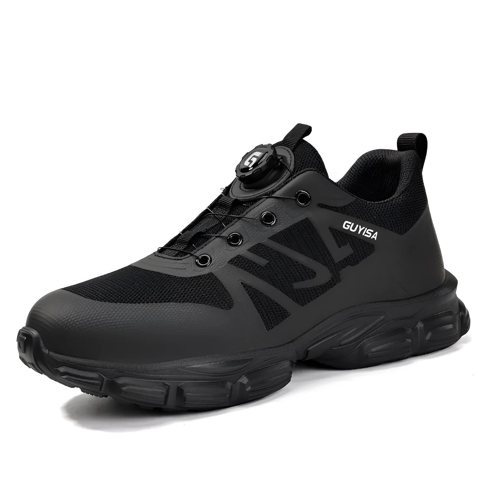 Lightweight flyknit safety shoes with steel toe cap and Kevlar midsole protection in colour LB3117BK.