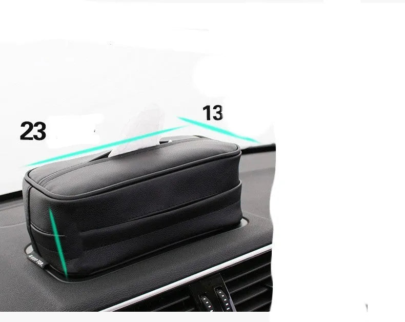 Leather car storage box with PU hanging strap in black and beige colour options
