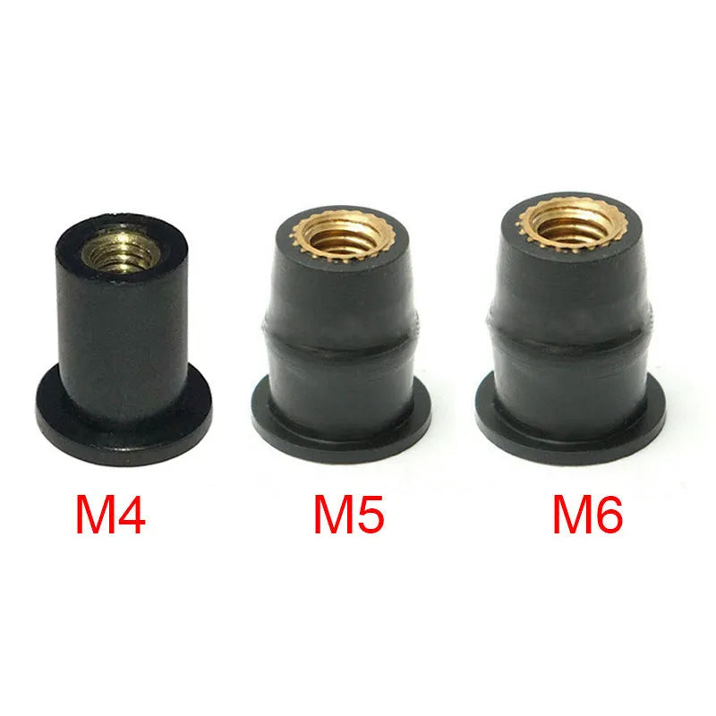 Black rubber brass nut expansion fasteners for motorcycle windshield installation in M4 M5 M6 sizes
