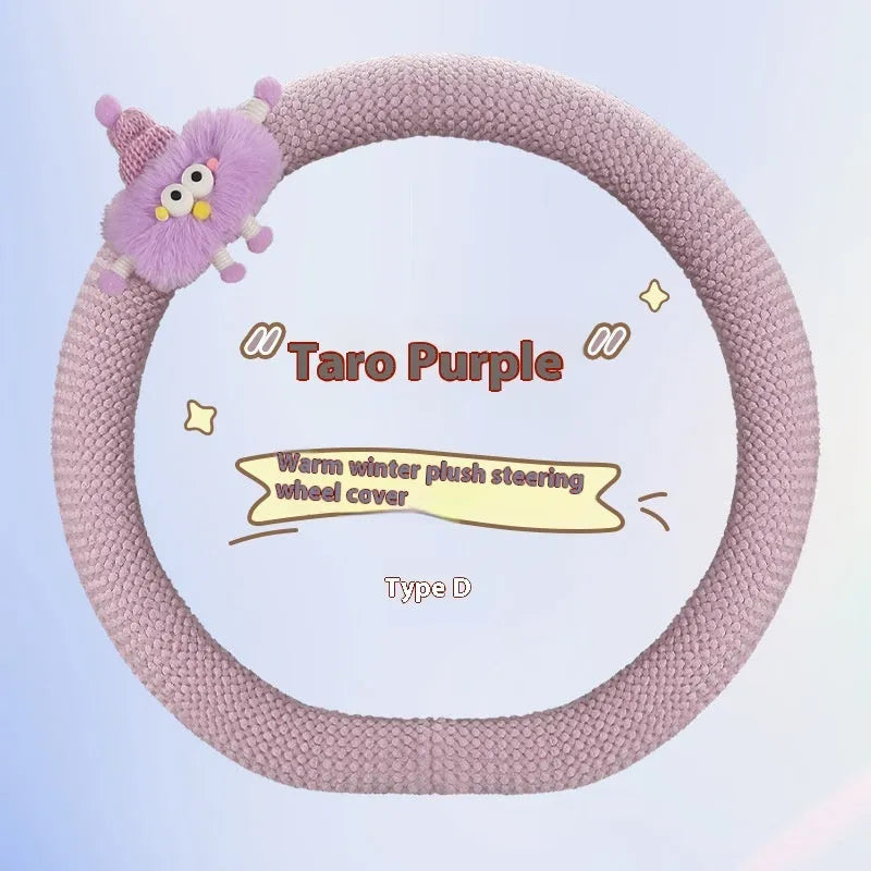 Car plush polo cartoon steering wheel cover in soft short plush material with 38cm diameter in multiple colour options