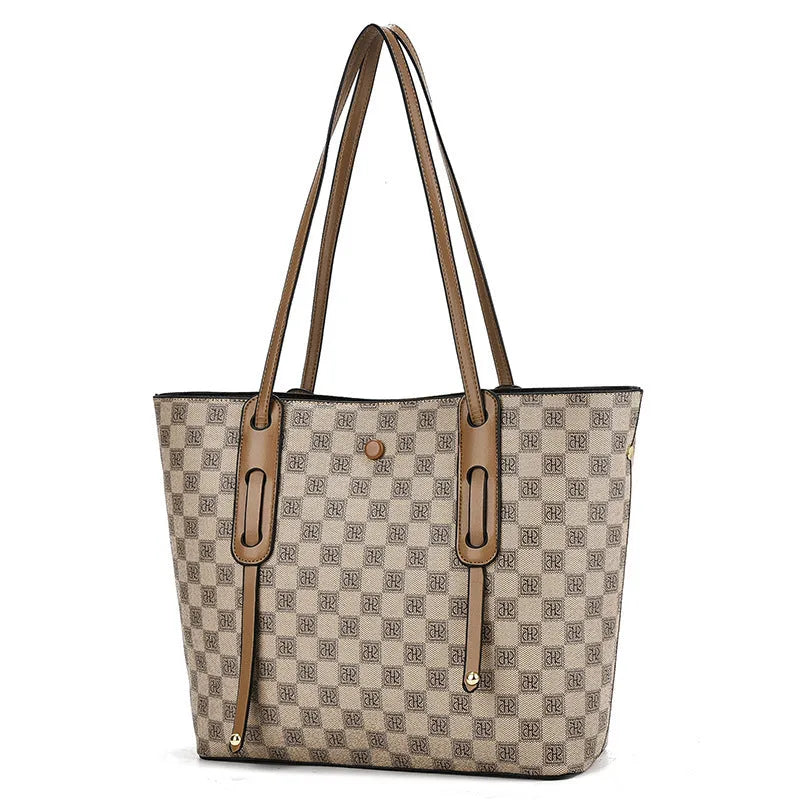 Women's large-capacity PU shoulder messenger bag in horizontal square shape with sandwich pocket, chessboard colour options