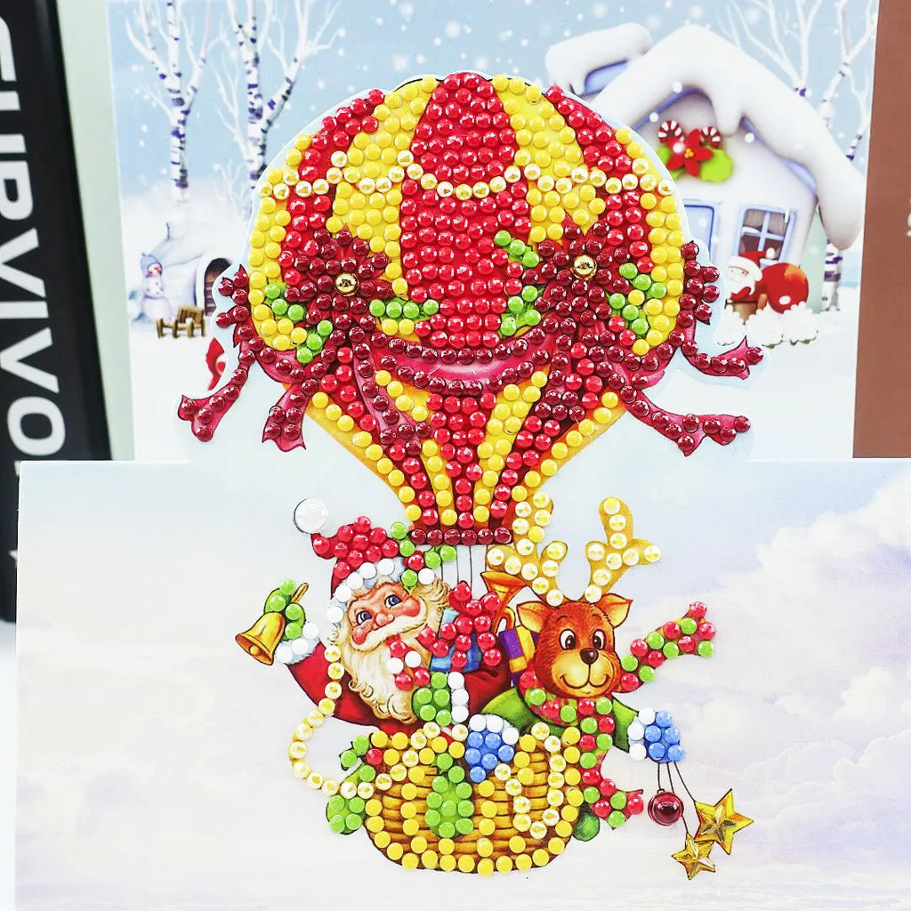 DIY diamond painting greeting cards, 5D cartoon design, folded size 15 x 15 cm, resin diamond and cardboard, 1 pair.