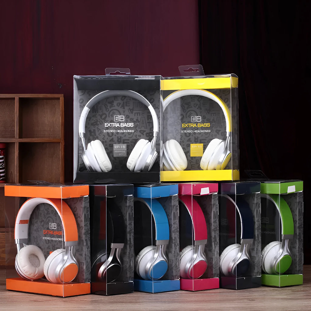 Wired head-mounted computer headset with 3.5mm plug, microphone, and 1.8m cable in seven colours