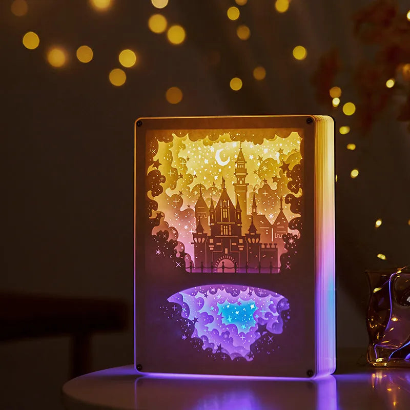 USB bedside night light with paper carving design and remote control