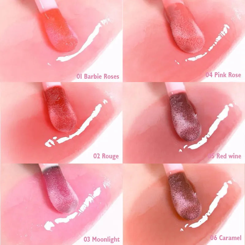 Temperature sensitive colour change lip gloss in six shades, moisturising and nourishing lip oil for universal skin types