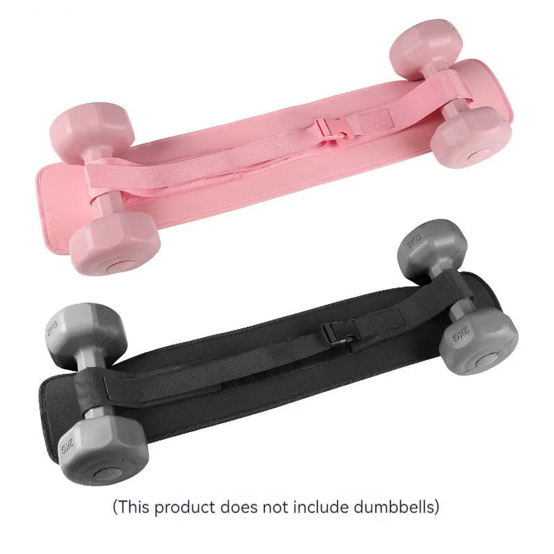 Black and pink weight-bearing hip bridge auxiliary strap for dumbbell and barbell training