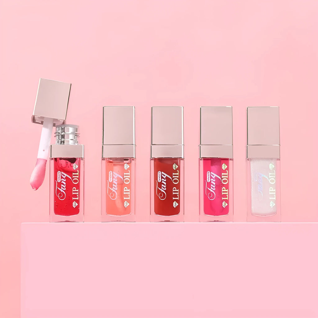Five colour options of lip gloss mint lipstick with moisturising and repairing effects