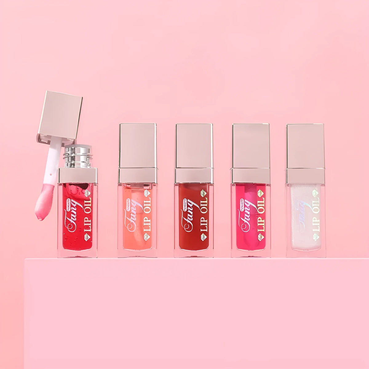Five colour options of lip gloss mint lipstick with moisturising and repairing effects