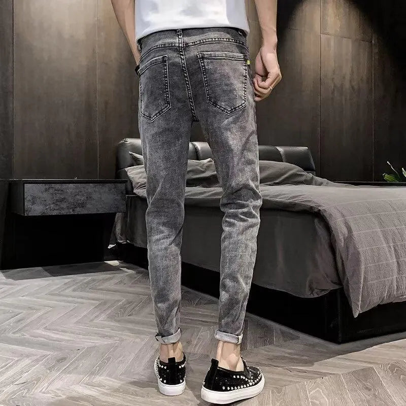New Youth all-matching high-grade denim trousers for men high waist button fly cotton