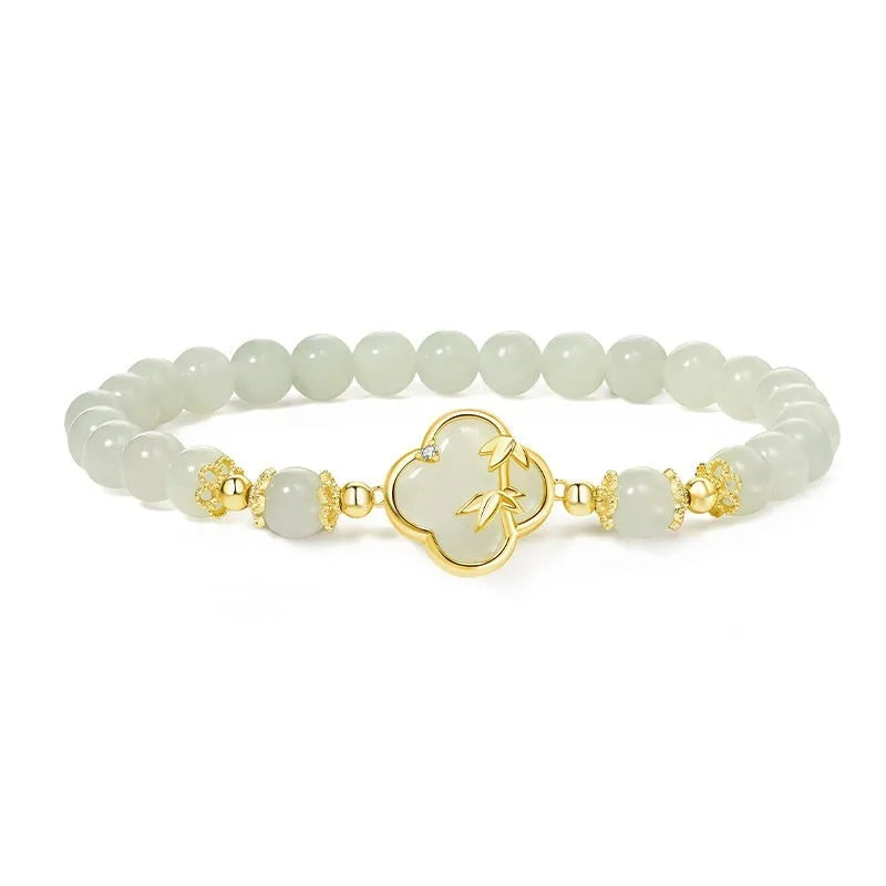 Hetian jade leaf bracelet, approximate 18cm, national style inlaid jade, random jade colour