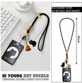 Plastic card holder sleeve with a detachable cute black cat pendant, designed for student IDs and travel cards.