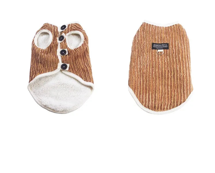 Brown striped dog hoodie for small breeds, sizes M to 2XL, spring autumn pet clothing