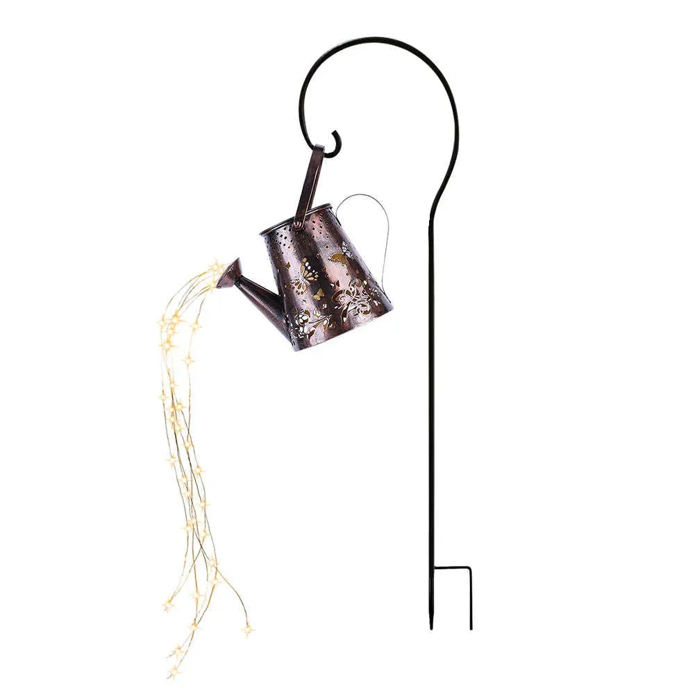 Solar garden lamp with tapered butterfly iron lantern design in warm white LED illumination