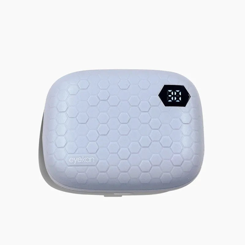 Portable automatic ultrasonic contact lens cleaning machine in pearl white measuring 85x65x30mm