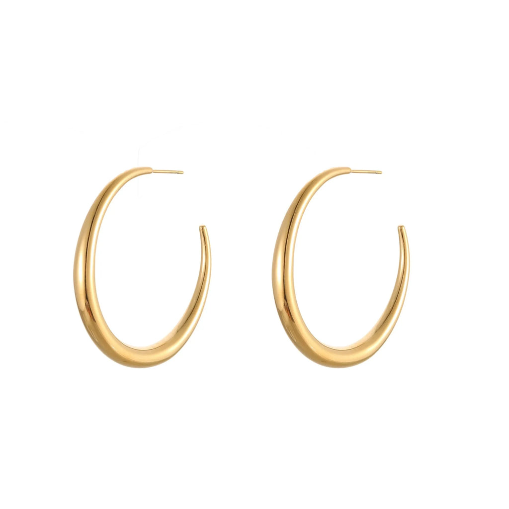 Titanium steel hoop earrings in geometric round design with gold or steel finishes