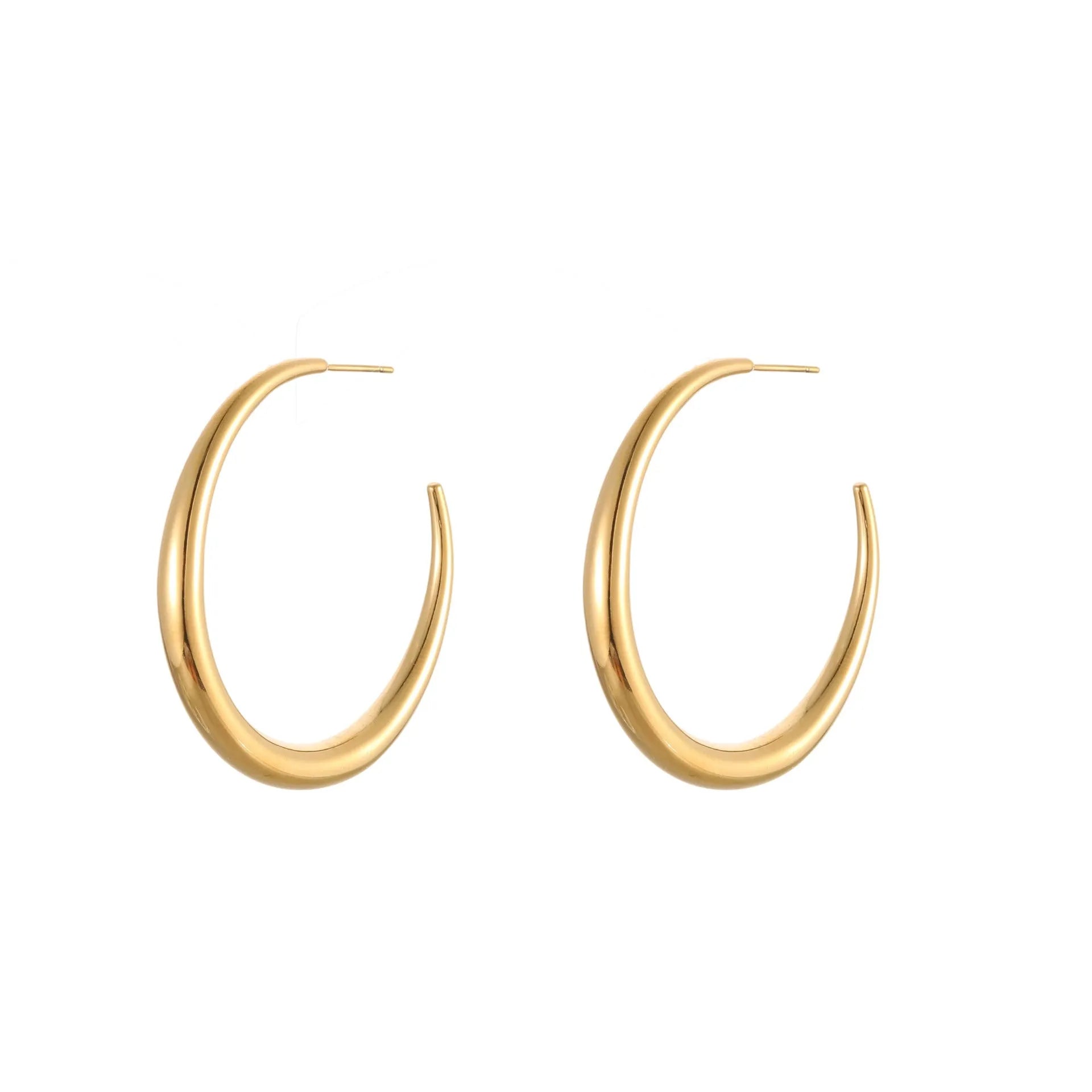 Titanium steel hoop earrings in geometric round design with gold or steel finishes