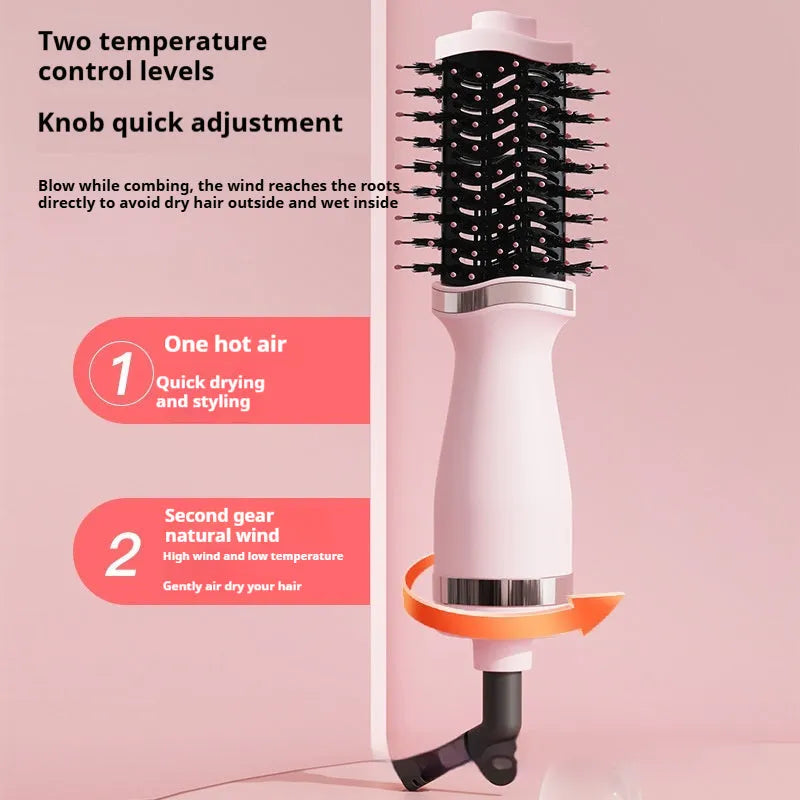 Pink multifunctional hair dryer with hair comb and curling attachment for constant temperature styling
