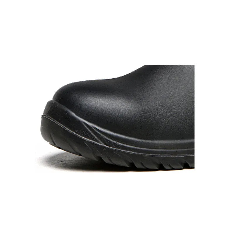 Black leather safety boots with high-top design for anti-piercing protection