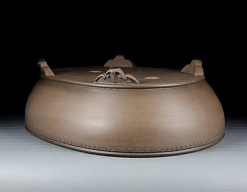 Handmade oval purple sand flowerpot with black mud green finish, 50cm length