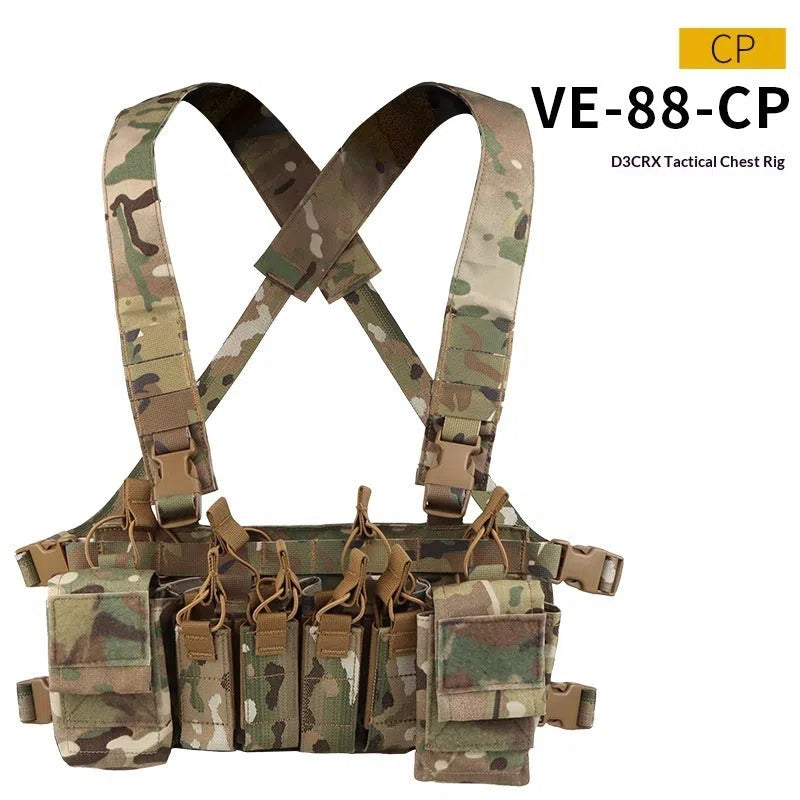 Camouflage nylon chest harness with accessory pouch in CP and Black CP, one size fits all