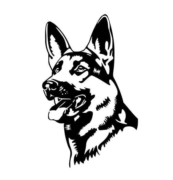 Reflective Alsace Shepherd dog breed bumper sticker on a car, showing silver white colour option.