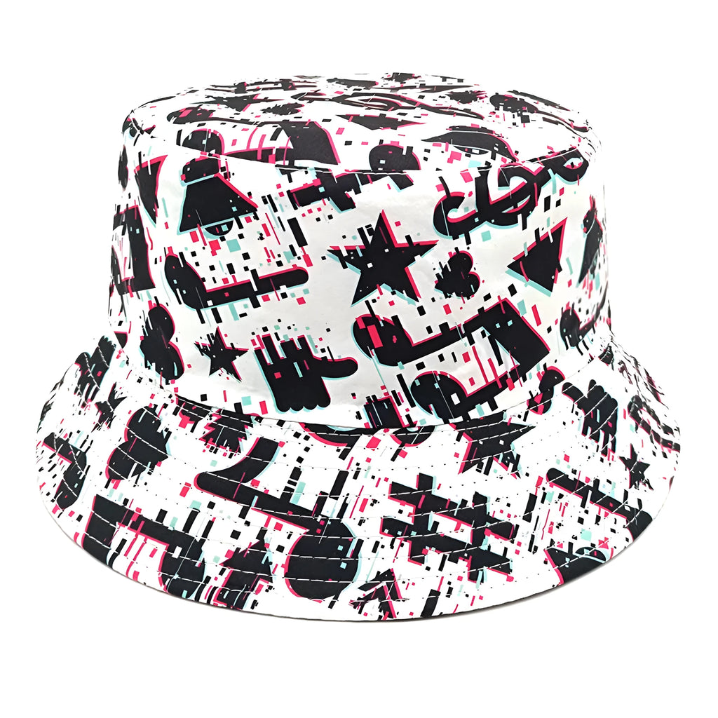 Musical note pattern printed bucket hat with dome crown in polyester fabric measuring 56-58cm