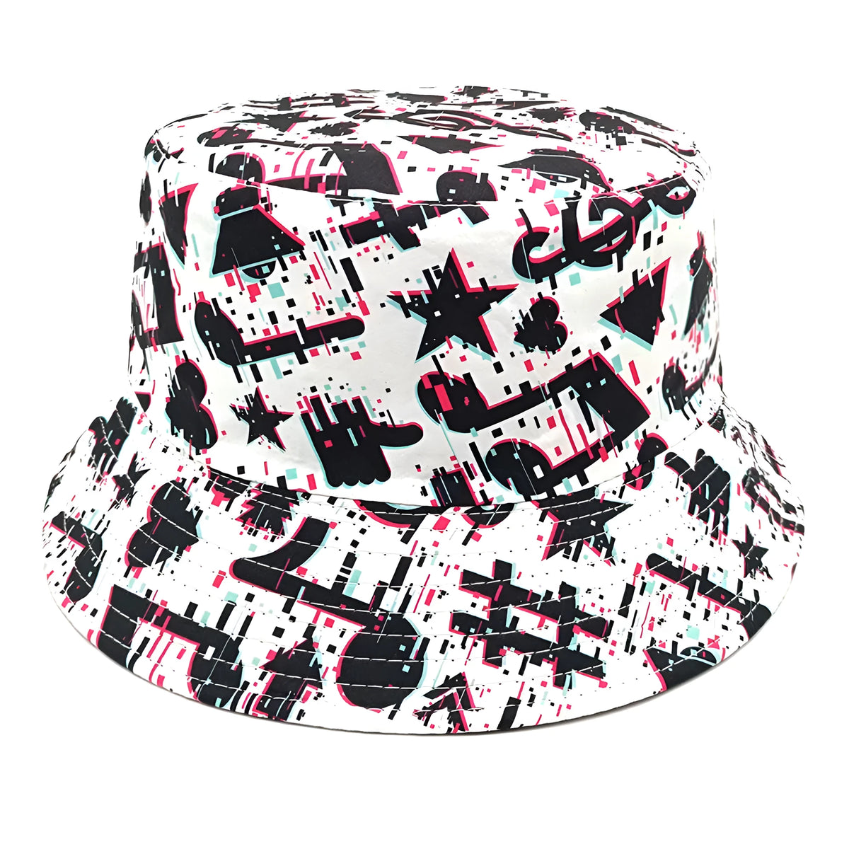 Musical note pattern printed bucket hat with dome crown in polyester fabric measuring 56-58cm