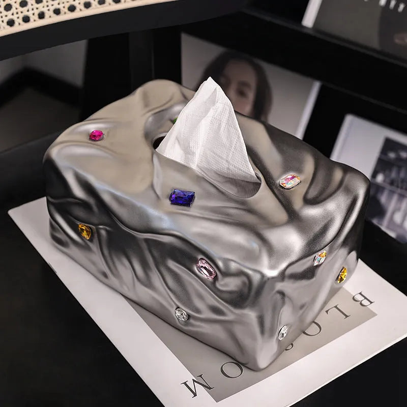 Ceramic luxury-style tissue box in matte coconut milk white or silver electroplated finish.