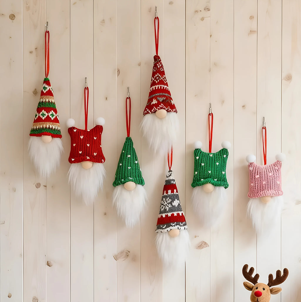 Christmas Nordic style knitted gnome pendant set cloth ornament with pointed hat and beard