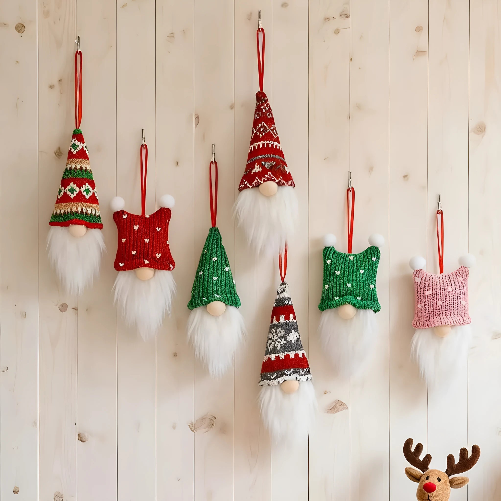 Christmas Nordic style knitted gnome pendant set cloth ornament with pointed hat and beard