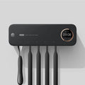 UV toothbrush holder sterilizer wall-mounted with LED display, black ABS, 217mm wide, rechargeable.