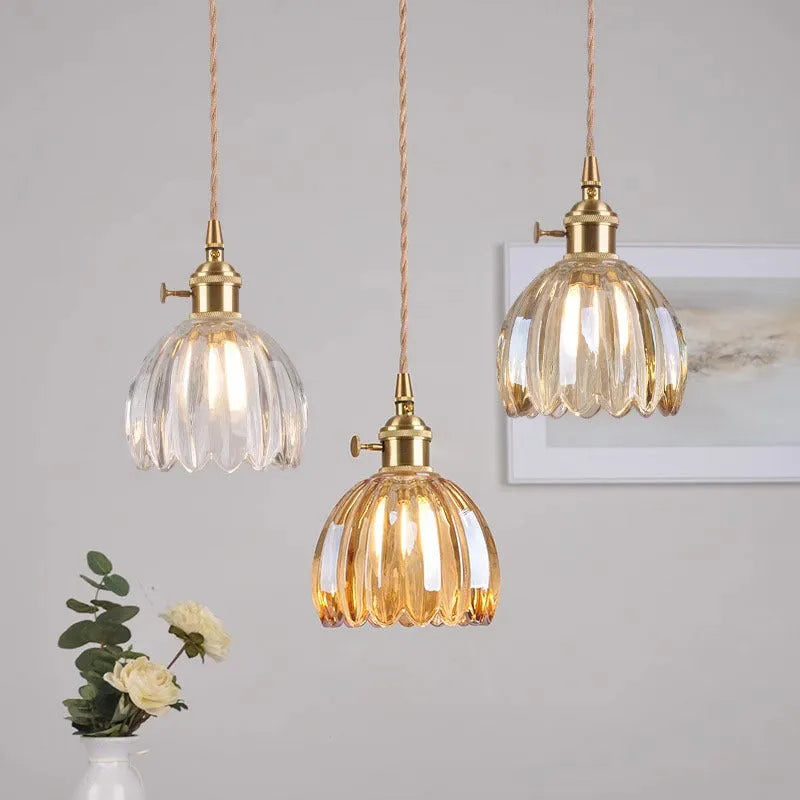 Vintage glass flower chandelier with Nordic design for bedside ceiling lighting
